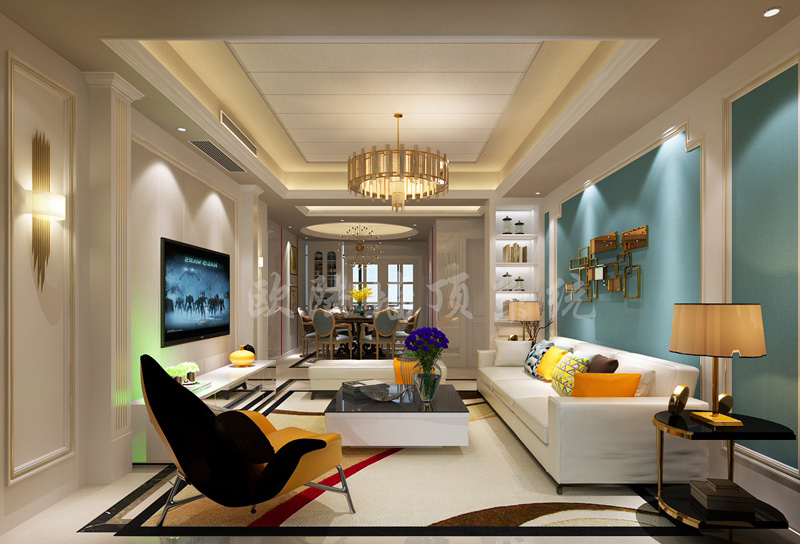 鋁復合聚氨酯板客廳效果圖1-全屋整裝集成墻面效果圖